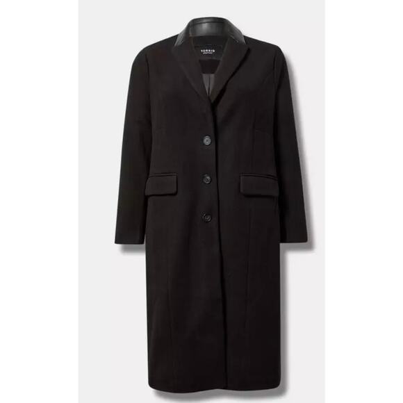 Torrid Faux Leather Collar Longline Button Coat Size L Deep Black - Picture 1 of 12